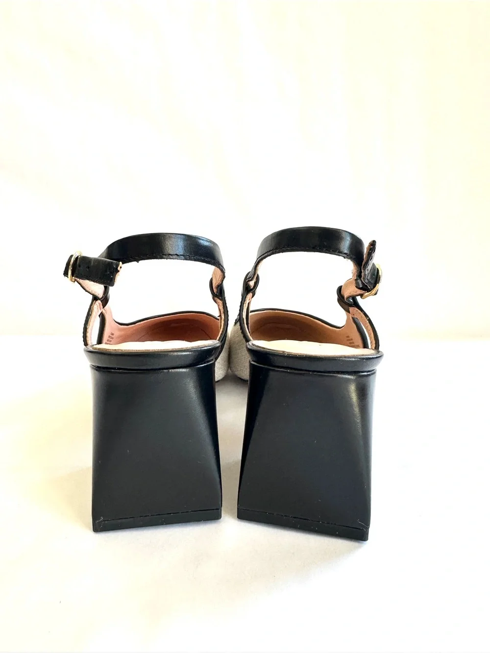 J.CREW MILLIE CAP-TOE ITALIAN LINEN/LEATHER BLOCK HEEL SLING BACK SHOES NEW Sz10
